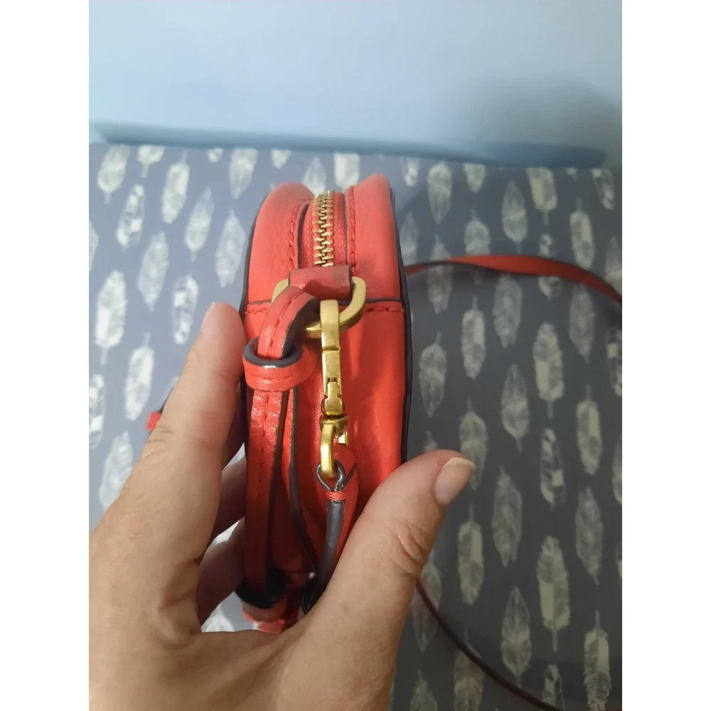Tory Burch McGraw Camera Bag Orange Pebbled Leather Crossbody Tassel Logo